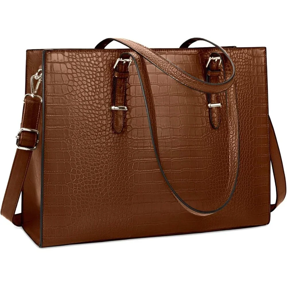 〽️Women Coffee Leather Waterproof Professional Shoulder Bag 15.6 Inch Laptop Bag